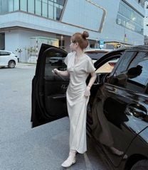 KS1419 - ĐẦM LỤA DÀI CỔ TIM
