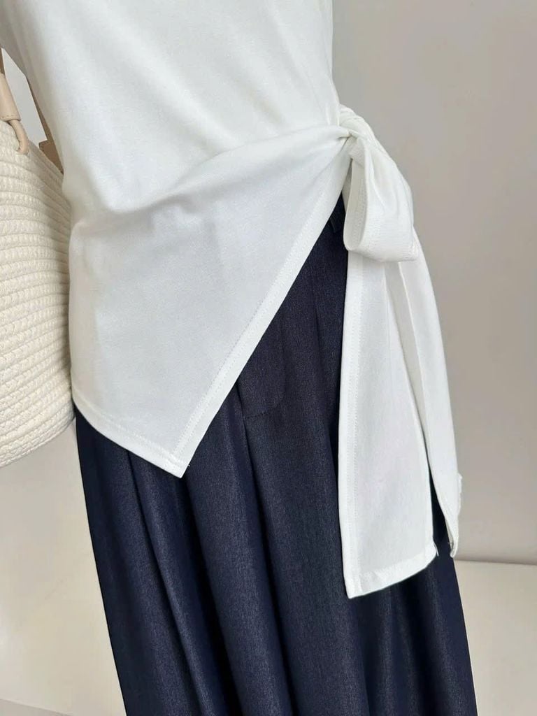 KS1438 - ÁO TRỄ VAI CỘT DÂY EO (TRẮNG) - ÁO LẺ