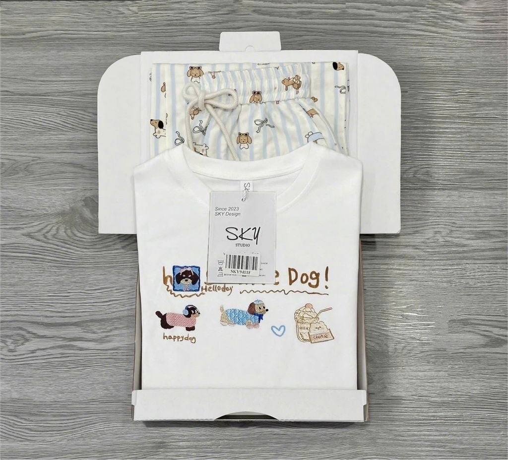 SKY9411 - SET ÁO THUN LITTLE DOG - QUẦN DÀI ( ÁO MÀU TRẮNG )