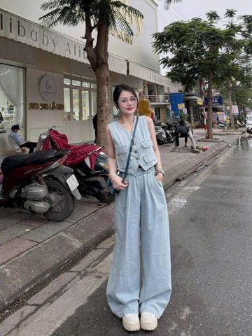 TB8889 - SET JEAN DENIM PHỐI NẮP TÚI
