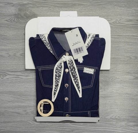 TB8775 - ĐẦM JEAN DÀI ( KÈM KHĂN + NỊT) - MÀU XANH ĐẬM