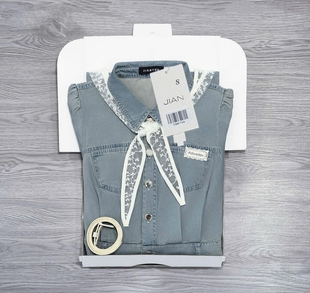 TB8776 - ĐẦM JEAN DÀI ( KÈM KHĂN + NỊT) - MÀU XANH NHẠT