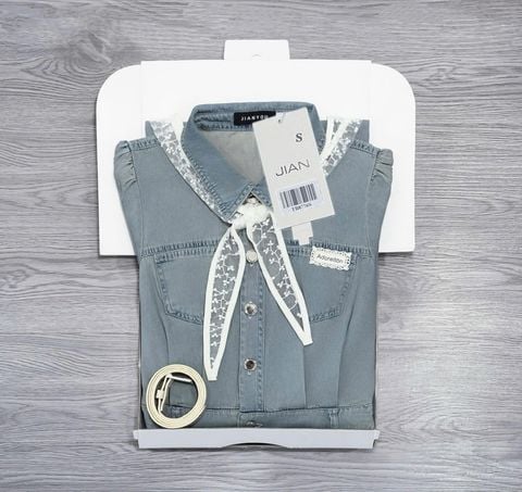 TB8776 - ĐẦM JEAN DÀI ( KÈM KHĂN + NỊT) - MÀU XANH NHẠT