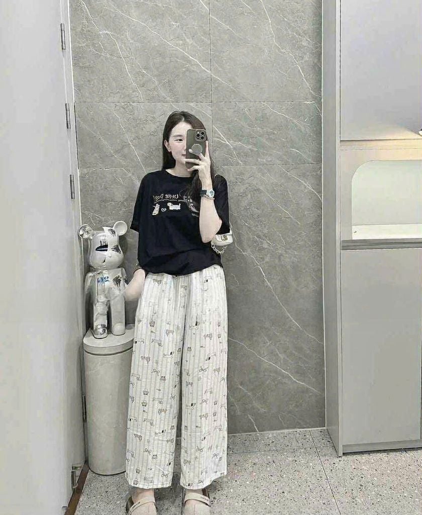SKY9412 - SET ÁO THUN LITTLE DOG - QUẦN DÀI ( ÁO MÀU ĐEN )