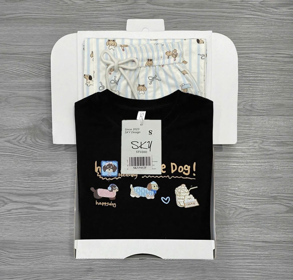 SKY9412 - SET ÁO THUN LITTLE DOG - QUẦN DÀI ( ÁO MÀU ĐEN )