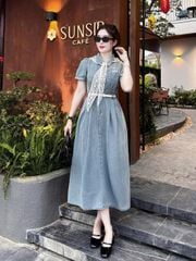 TB8776 - ĐẦM JEAN DÀI ( KÈM KHĂN + NỊT) - MÀU XANH NHẠT