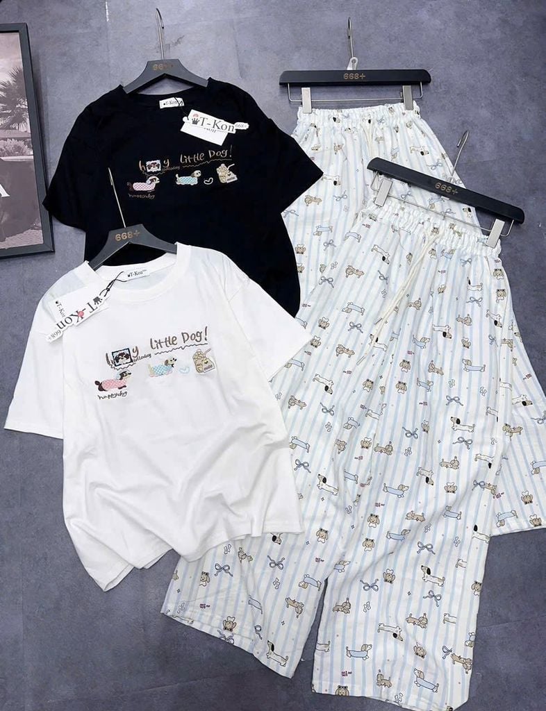 SKY9411 - SET ÁO THUN LITTLE DOG - QUẦN DÀI ( ÁO MÀU TRẮNG )