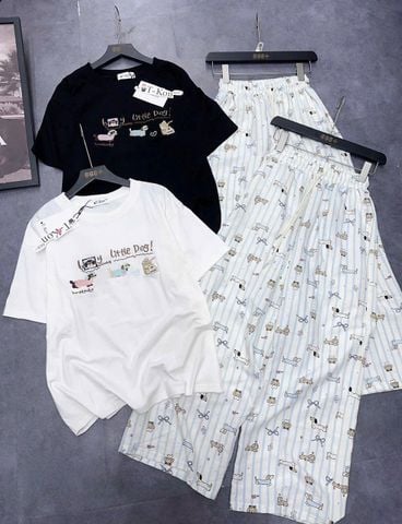 SKY9411 - SET ÁO THUN LITTLE DOG - QUẦN DÀI ( ÁO MÀU TRẮNG )