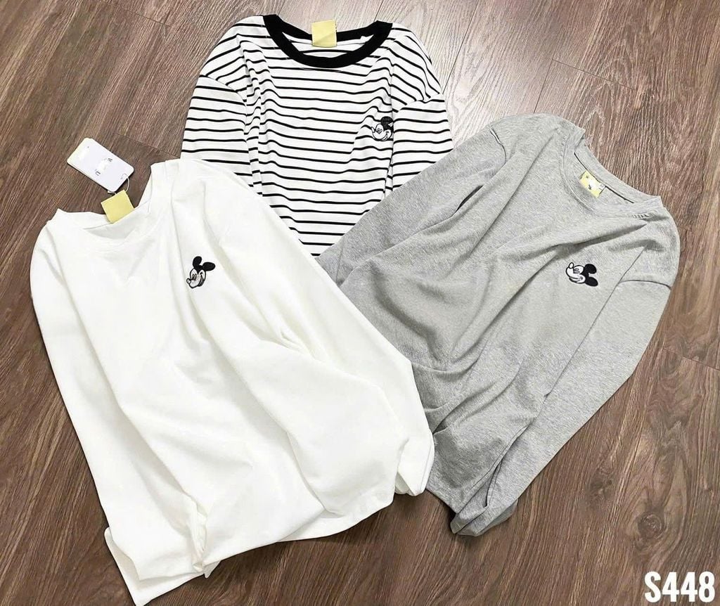 VGU1656 - ÁO THUN TAY DÀI THÊU MICKEY ( ÁO LẺ ) - MÀU SỌC ẢNH SÀN