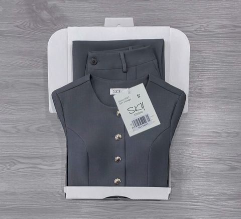 SKY9460 SET CÔNG SỞ ÁO NÚT KIỂU - QUẦN TÂY (XÁM)