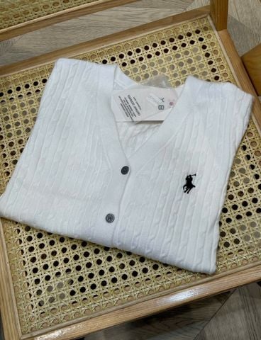 LEN4478 - ÁO KHOÁC LEN NGỰA THỪNG CỔ V - TRẮNG