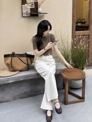 KS1427 SET ÁO LEN NGỰA NÂU - QUẦN KAKI (KÈM NỊT)