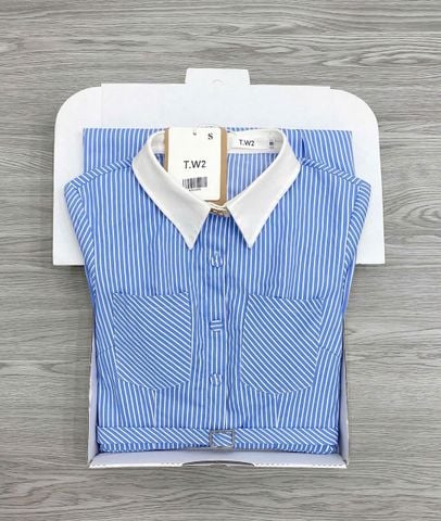 KS1405 ĐẦM SƠMI SỌC XANH NÚT BỌC