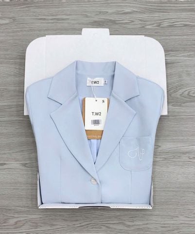 KS1429 KHOÁC VEST PHỐI TÚI THÊU (XANH)