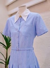 KS1405 ĐẦM SƠMI SỌC XANH NÚT BỌC