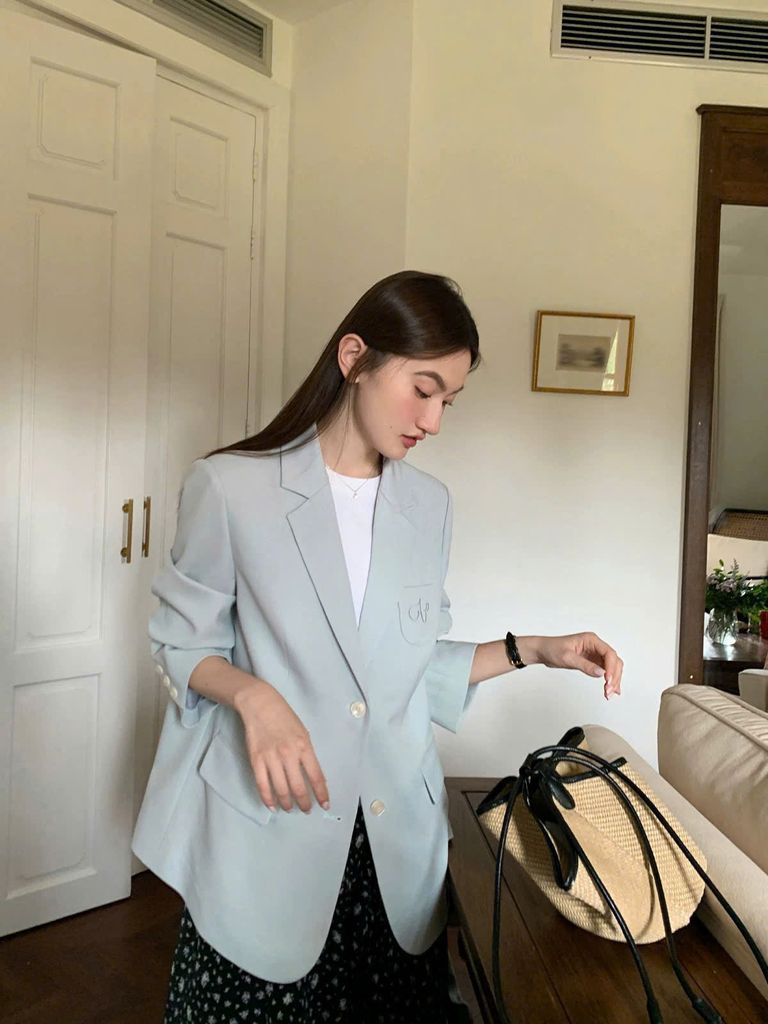 KS1429 KHOÁC VEST PHỐI TÚI THÊU (XANH)