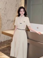 VGU1668 - ĐẦM DÀI XẾP LY PHỐI CÀ VẠT - KÈM NỊT