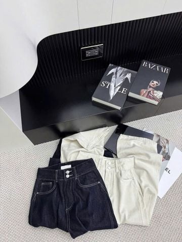 TB9149 - QUẦN JEAN DÀI PHỐI NÚT- MÀU XANH ĐEN