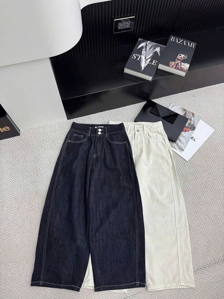 TB9149 - QUẦN JEAN DÀI PHỐI NÚT- MÀU XANH ĐEN