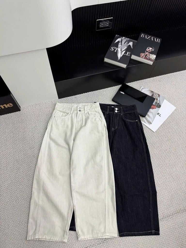 TB9149 - QUẦN JEAN DÀI PHỐI NÚT- MÀU XANH ĐEN