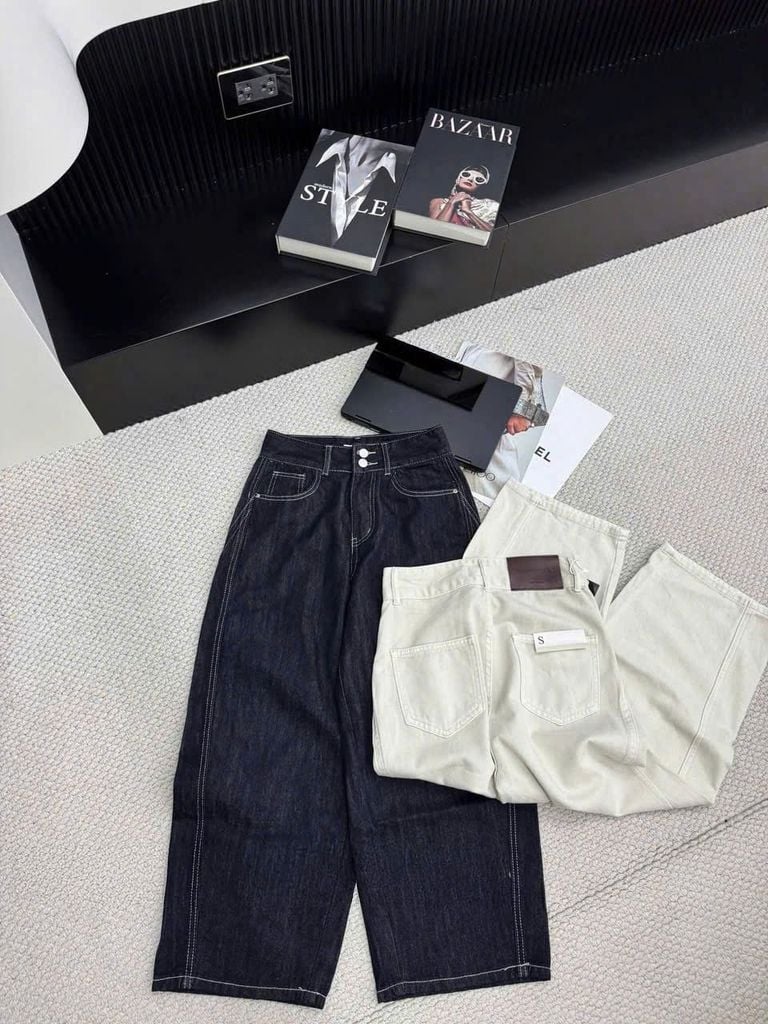 TB9149 - QUẦN JEAN DÀI PHỐI NÚT- MÀU XANH ĐEN