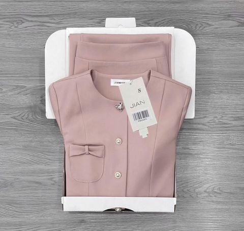 TB9441 SET CÔNG SỞ ÁO NÚT NGỌC - CHÂN VÁY A DÀI (HỒNG)