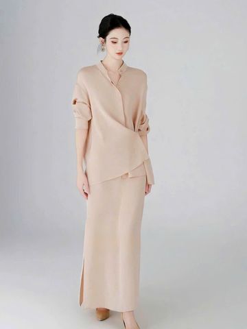 VGU1693 SET SƠMI LỤA TK VẠT CHÉO - CV DÀI