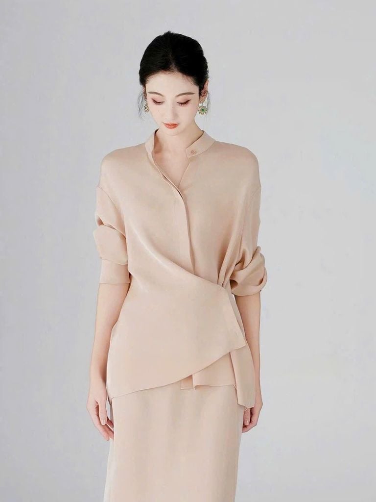 VGU1693 SET SƠMI LỤA TK VẠT CHÉO - CV DÀI