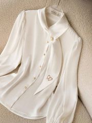 VGU1708 - ÁO SƠ MI KIỂU TAY DÀI THÊU BƯỚM ( ÁO LẺ)- MÀU TRẮNG