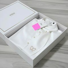 VGU1708 - ÁO SƠ MI KIỂU TAY DÀI THÊU BƯỚM ( ÁO LẺ)- MÀU TRẮNG