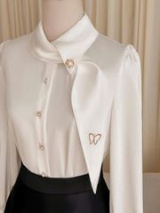 VGU1708 - ÁO SƠ MI KIỂU TAY DÀI THÊU BƯỚM ( ÁO LẺ)- MÀU TRẮNG