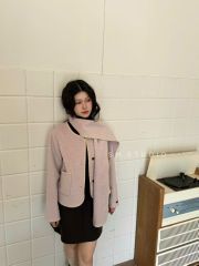 LEN4599 KHOÁC DẠ ÉP CHẠY VIỀN KÈM CHOÀNG (HỒNG)