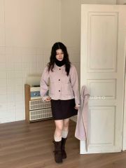 LEN4599 KHOÁC DẠ ÉP CHẠY VIỀN KÈM CHOÀNG (HỒNG)