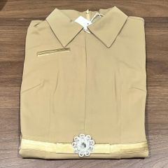 OAK0157 ĐẦM DÀI CỔ SƠMI THANH LỊCH (NÂU)