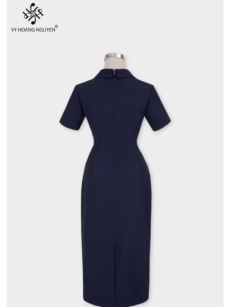 OAK0157 ĐẦM DÀI CỔ SƠMI THANH LỊCH (NÂU)