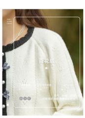 LEN4632 ÁO LEN NƠ TAY DÀI NÚT NGỌC (KEM)