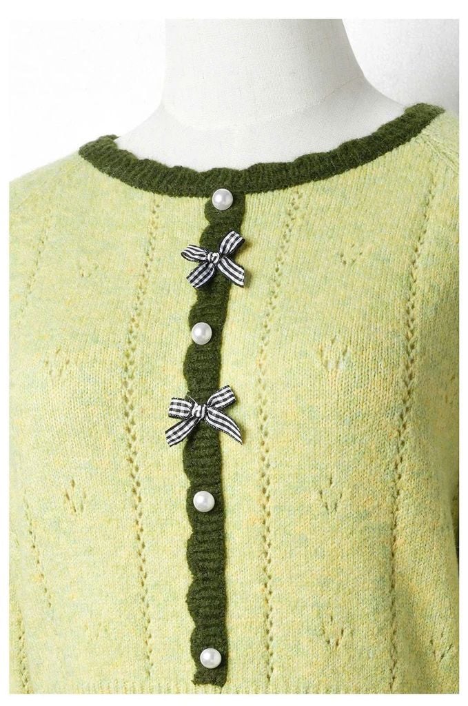 LEN4633 ÁO LEN NƠ TAY DÀI NÚT NGỌC (X.ĐẬU)