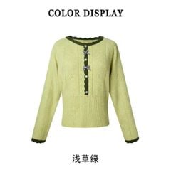 LEN4633 ÁO LEN NƠ TAY DÀI NÚT NGỌC (X.ĐẬU)