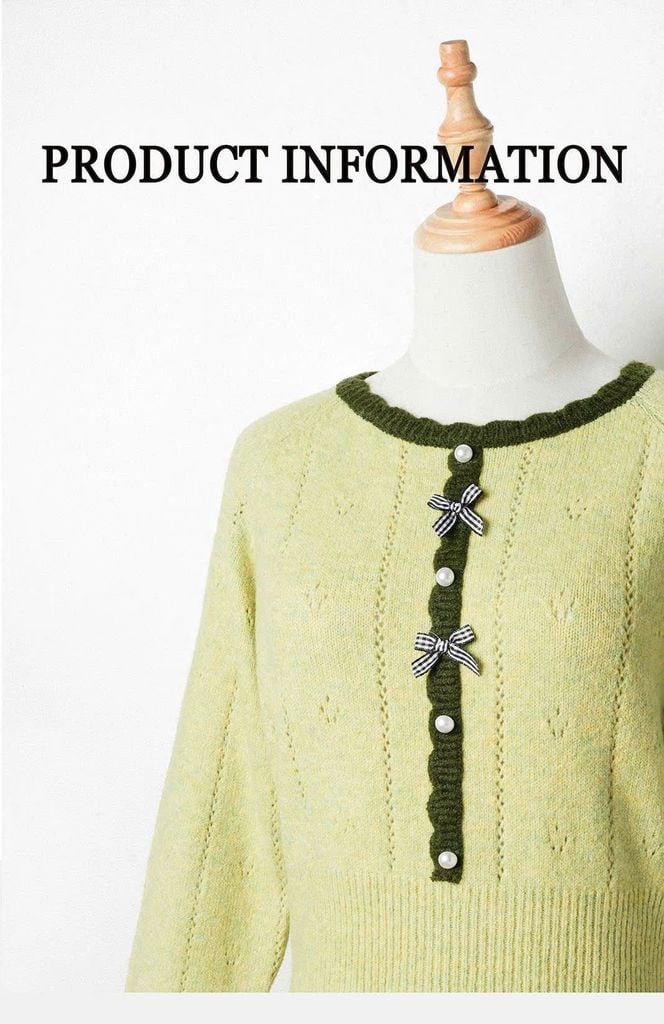 LEN4633 ÁO LEN NƠ TAY DÀI NÚT NGỌC (X.ĐẬU)