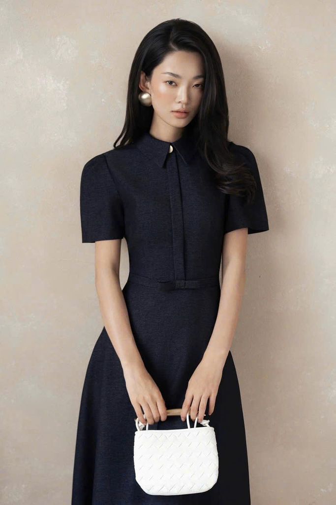 SKY9494 ĐẦM CỔ SƠMI DÁNG DÀI BASIC (X.ĐEN)