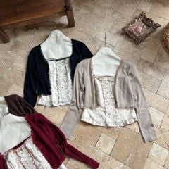 LEN4647 SET ÁO DÂY HOA NHÍ BÈO + KHOÁC LEN (DA)