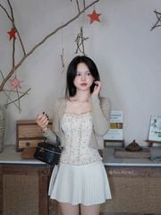 LEN4647 SET ÁO DÂY HOA NHÍ BÈO + KHOÁC LEN (DA)