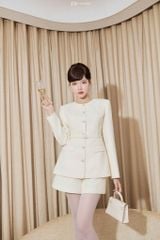 VGU1736 SET VEST TAY DÀI PHỐI ĐAI - QUẦN SHORT (KEM)