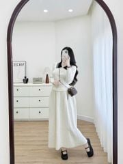 LEN4830 SET LEN POLO - CV DÀI VIỀN BÈO (KEM)