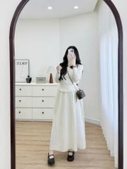 LEN4830 SET LEN POLO - CV DÀI VIỀN BÈO (KEM)