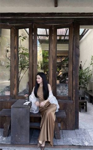 VGU1765 ĐẦM LỤA KÈM KHOÁC + TAG (NÂU)