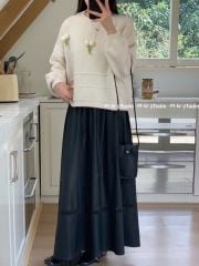 LEN4708 ÁO LEN HOA TULIP (KEM)