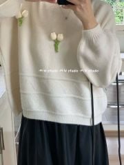 LEN4708 ÁO LEN HOA TULIP (KEM)