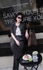 SKY9538 SET CÔNG SỞ ÁO NÚT KIỂU - QUẦN BAGGY (XÁM)