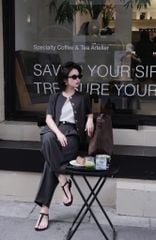 SKY9538 SET CÔNG SỞ ÁO NÚT KIỂU - QUẦN BAGGY (XÁM)